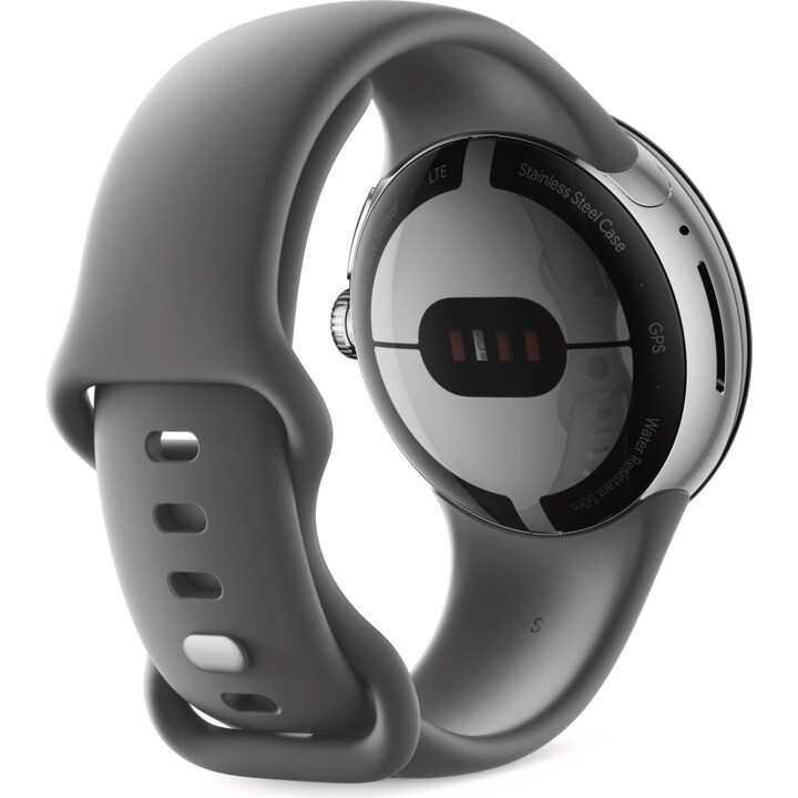 Google Pixel Watch, SmartWatch Android, Caja de Acero Inoxidable Plateado Pulido con Pulsera Deportiva Charcoalan, Wifi