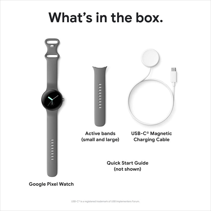 Google Pixel Watch, SmartWatch Android, Caja de Acero Inoxidable Plateado Pulido con Pulsera Deportiva Charcoalan, Wifi