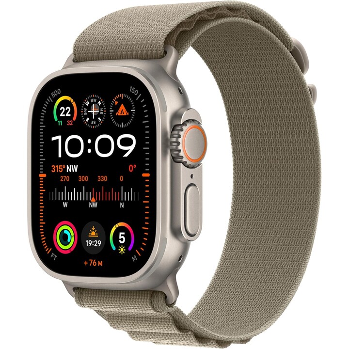 Apple Watch Ultra 2/ GPS/ Mobilfunk/ 49 mm/ Titangehäuse/ Olivgrünes Alpine Loop-Armband M Medium