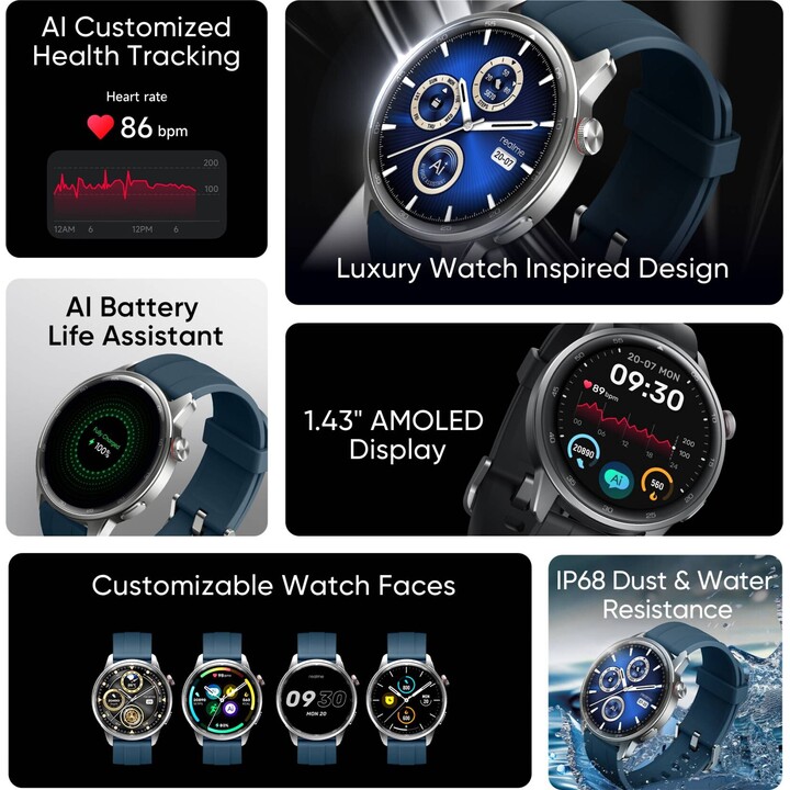 Realme Watch S2, 1.43 AMOLED DisplaySmartwatch, Super AI Engine, 20 days battery, Silver