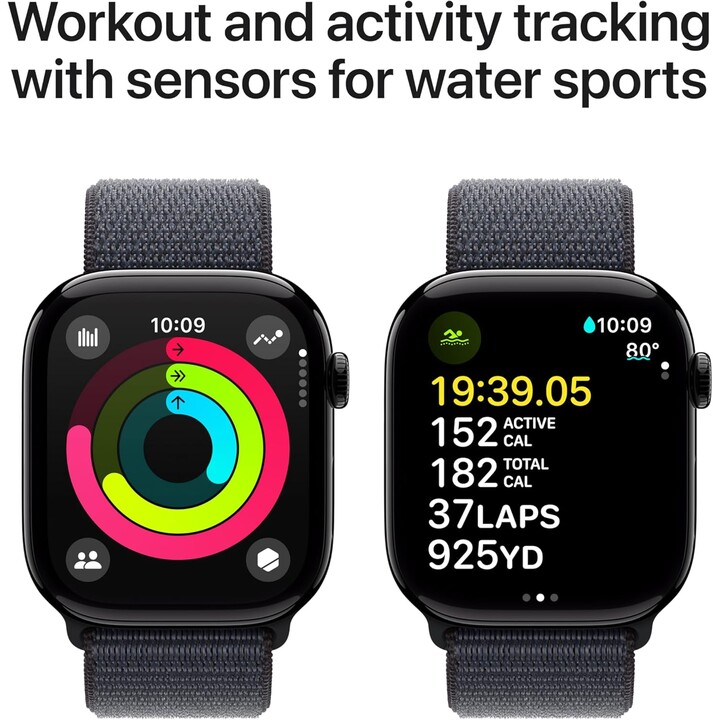 Apple Watch Series 10 GPS Cellular 46mm con caja de aluminio en Negro Azabache y Correa Deportiva Ink, Talla única