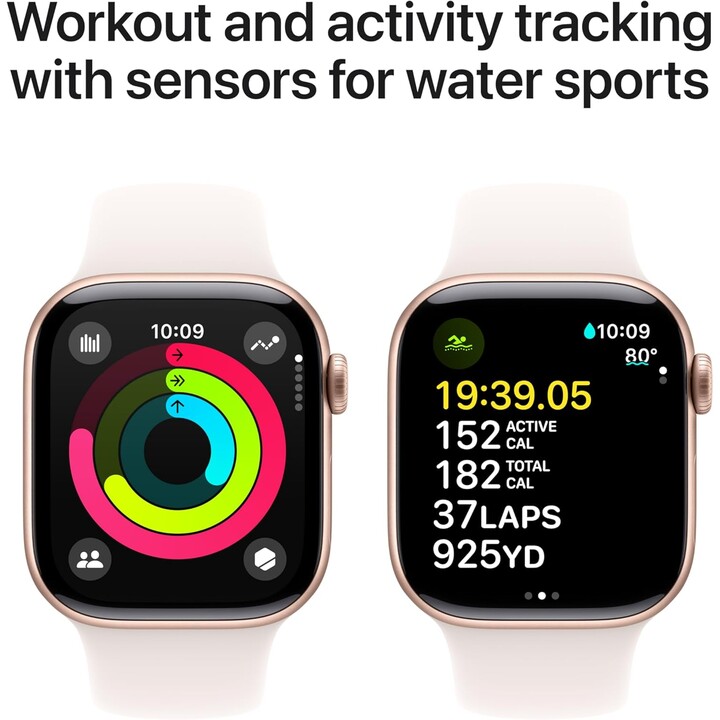 Apple Watch Series 10 GPS 46mm Caja de aluminio en oro rosa y correa deportiva rosa rubor Talla M/L