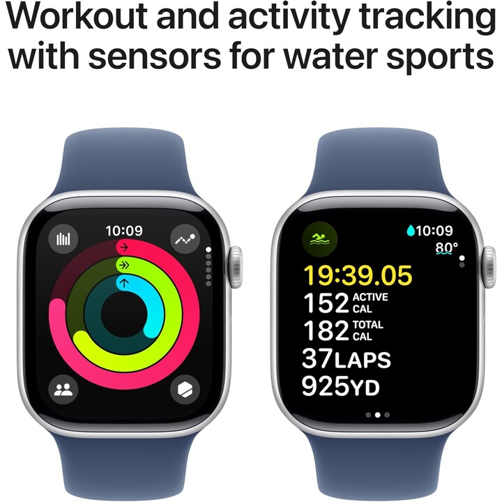 Apple Watch Series 10 GPS 46mm Caja de aluminio plateado con correa deportiva vaquera Talla S/M
