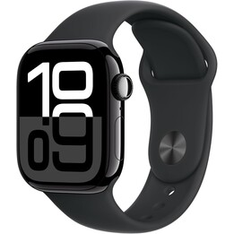 Apple Watch Series 10 GPS Cellular 42mm Jet Black Aluminium Case with Black Sport Band - Size S/M