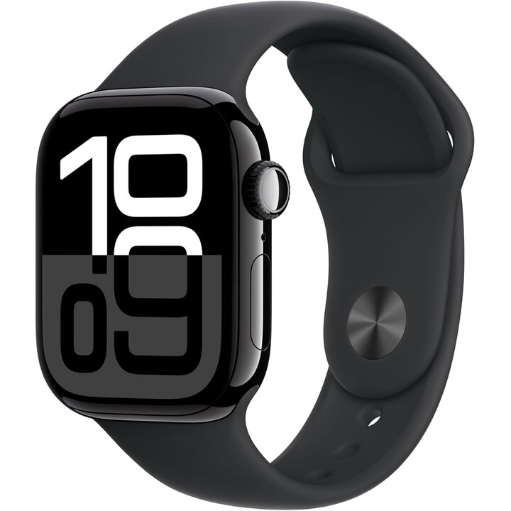 Apple Watch Series 10 GPS Cellular 42mm Jet Black Aluminium Case with Black Sport Band - Size S/M