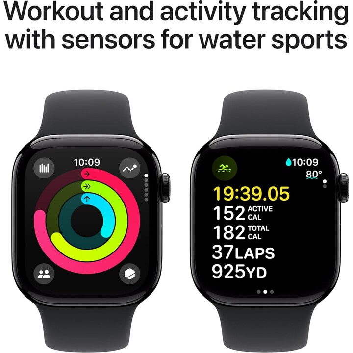 Apple Watch Series 10 GPS Cellular 42mm Jet Black Aluminium Case with Black Sport Band - Size S/M