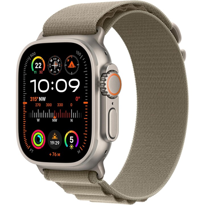 Apple Watch Ultra 2 GPS Cellular 49mm Cassa in titanio con cinturino Alpine Loop Oliva media