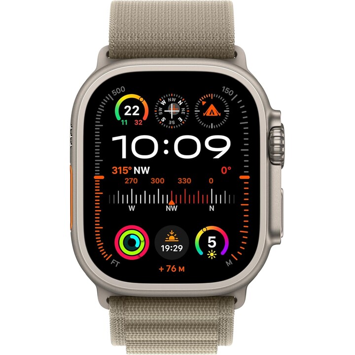 Apple Watch Ultra 2 GPS Cellular 49mm Cassa in titanio con cinturino Alpine Loop Oliva media