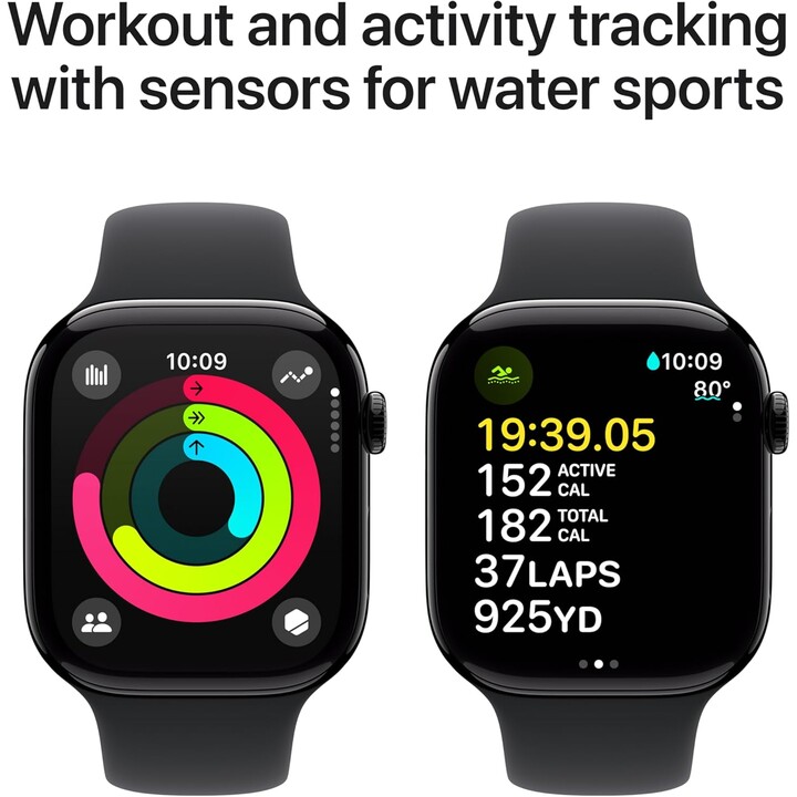 Apple Watch Series 10 GPS 46mm Caja de aluminio en negro azabache y correa deportiva negra Talla M/L