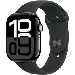 Apple Watch Series 10 GPS Cellular 46mm Jet Black Aluminum Case with Black Sport Band - Size M/L