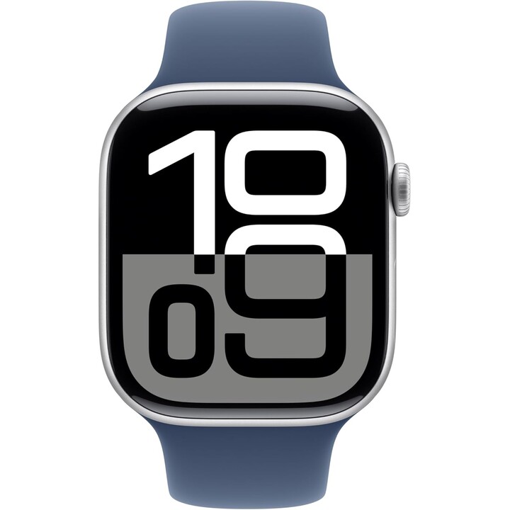 Apple Watch Series 10 GPS Cellular 46mm Silver aluminum case with denim sports strap Size M/L