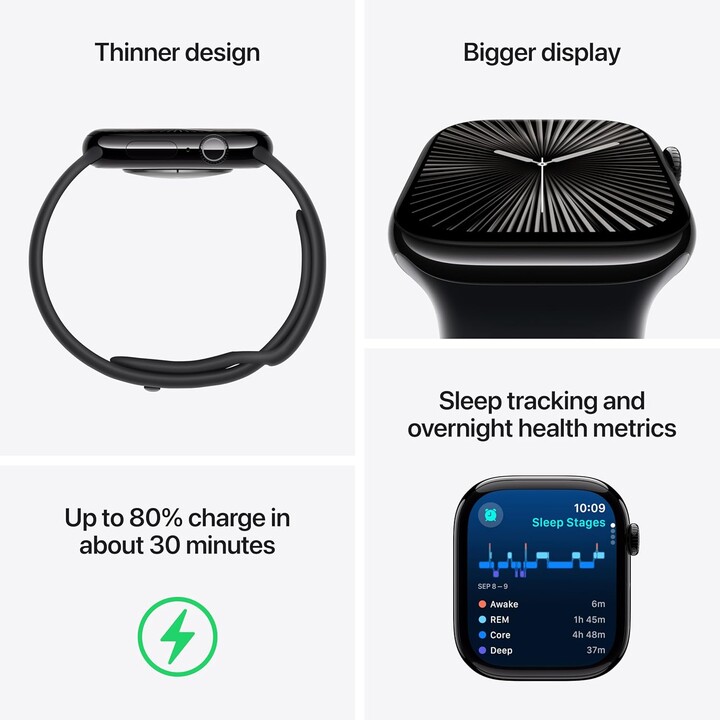 Apple Watch Series 10 GPS Cellular 46mm Silver aluminum case with denim sports strap Size M/L