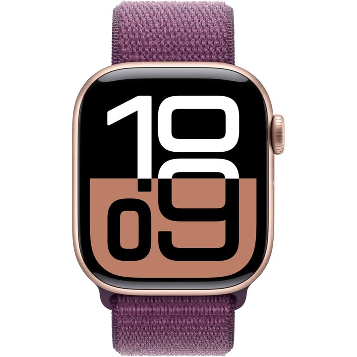 Apple Watch Series 10 GPS Cellular 42 mm Boîtier en aluminium or rose avec bracelet Sport prune - Taille unique