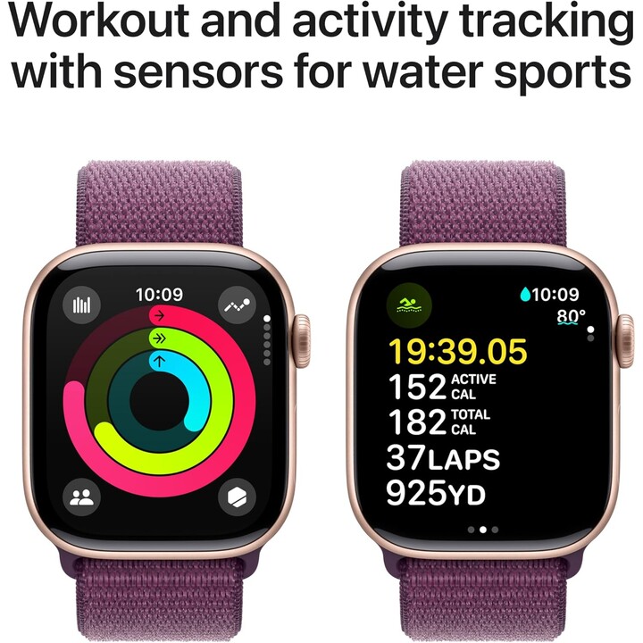 Apple Watch Series 10 GPS Cellular 42 mm Boîtier en aluminium or rose avec bracelet Sport prune - Taille unique