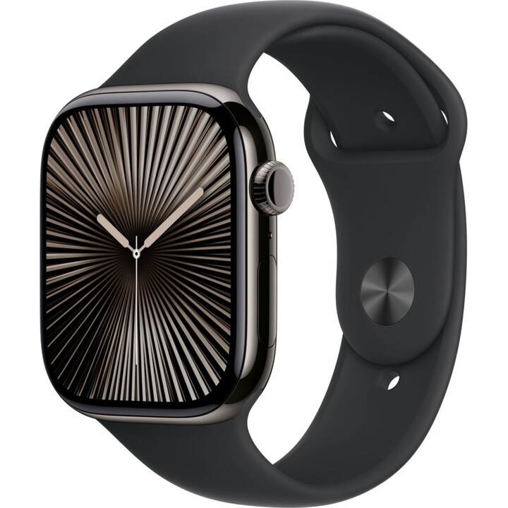 Apple Watch Series 10 GPS Cellular 46 mm Caixa de titânio ardósia com pulseira esportiva preta - tamanho S/M