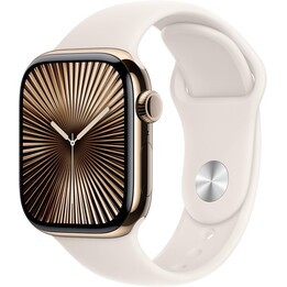 Apple Watch Series 10 GPS Cellular Cassa in titanio oro da 42 mm con cinturino sportivo Starlight - Taglia S/M
