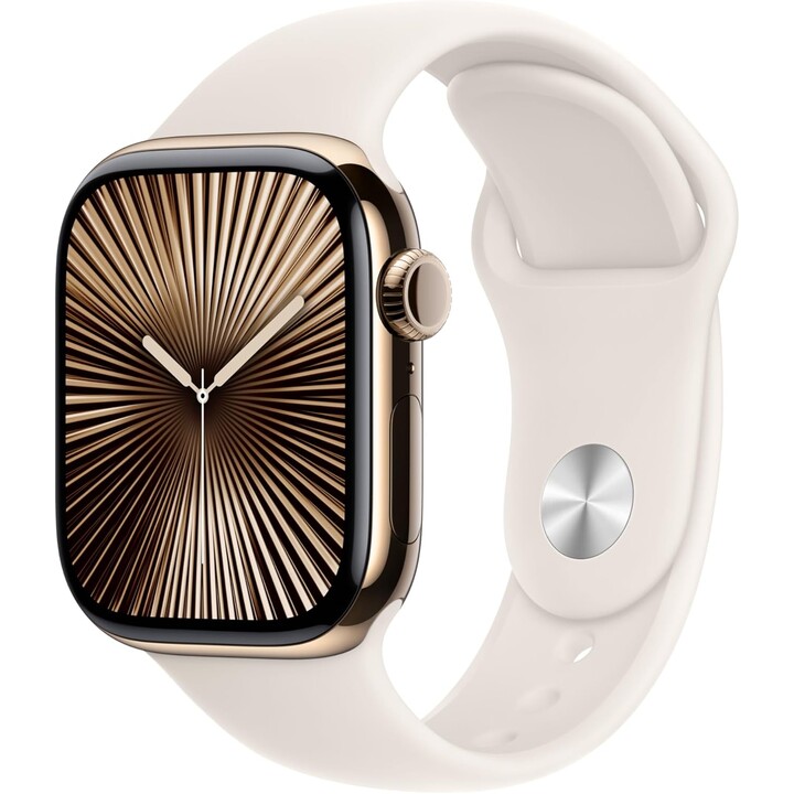 Apple Watch Series 10 GPS Cellular 42 mm Caja de titanio dorado y correa deportiva Starlight - Talla S/M