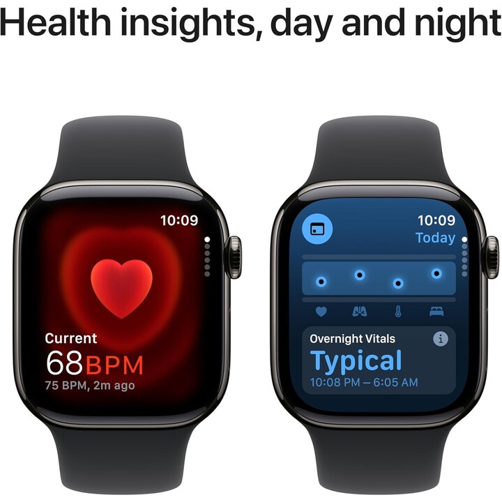 Apple Watch Series 10 GPS Cellular 42 mm, boîtier en titane ardoise avec bracelet sport noir - Taille M/L