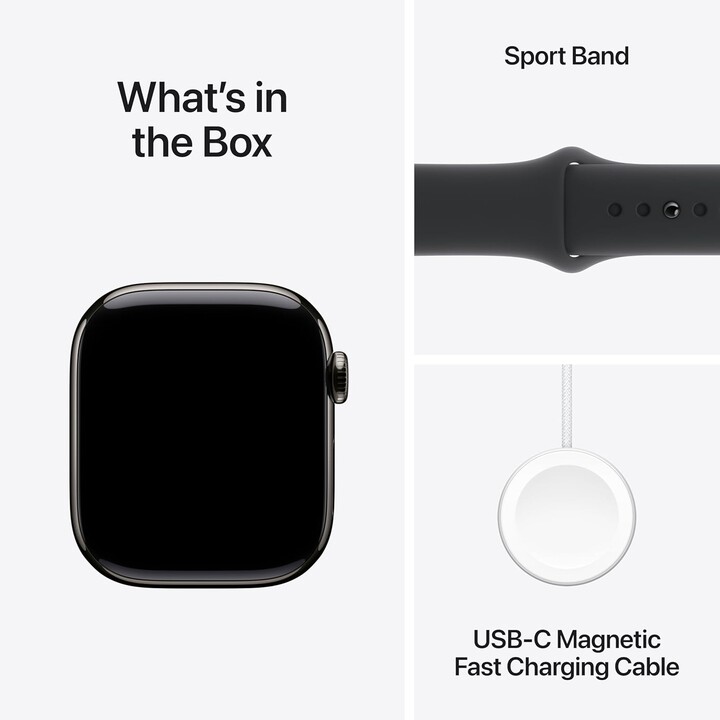 Caixa de titânio ardósia Apple Watch Series 10 GPS Cellular 42 mm com pulseira esportiva preta - tamanho M/L