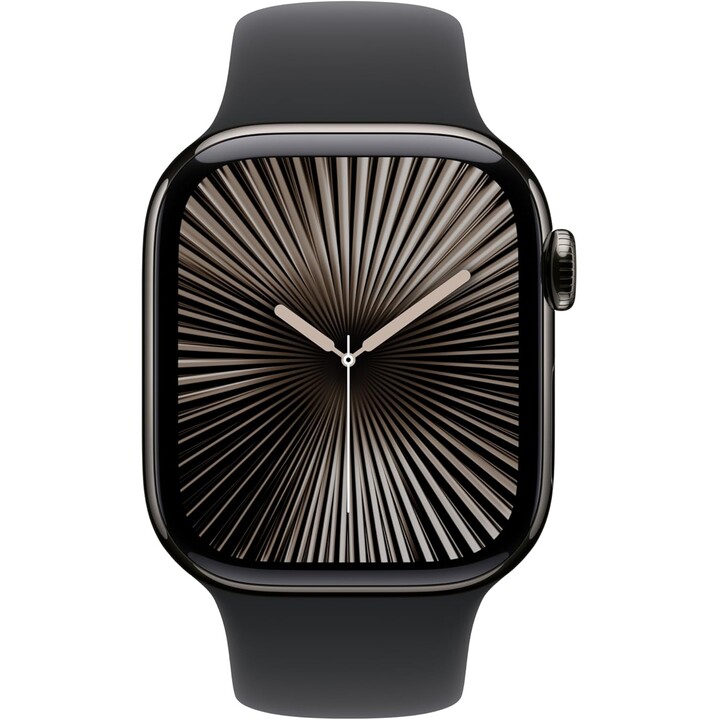Apple Watch Series 10 GPS Cellular 42mm Slate Titanium Case with Black Sport Band - Size S/M