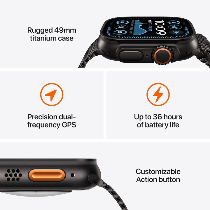 Apple Watch Ultra 2 GPS Cellular de 49 mm, caja resistente de titanio negra con correa milanesa negra, talla M