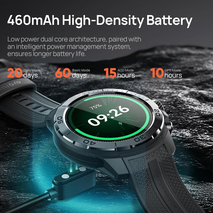 Reloj inteligente Mibro GS Explorer 1.32 AMOLED con monitor de frecuencia cardíaca y presión arterial, fitness, correr, negro