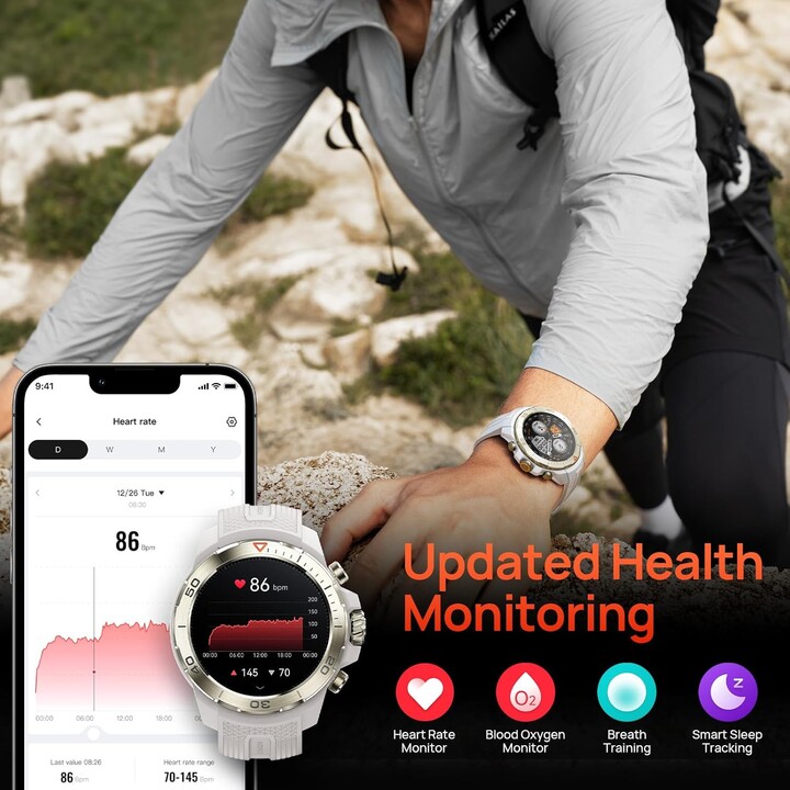 Mibro GS Explorer Smart Watch 1.32 AMOLED com monitor de pressão arterial e frequência cardíaca Fitness Running, branco