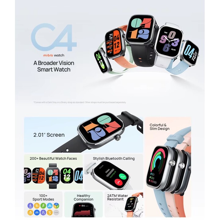 Reloj inteligente Mibro C4, pantalla de 2 pulgadas, llamada Bluetooth, diseño delgado, monitoreo de frecuencia cardíaca de oxíge