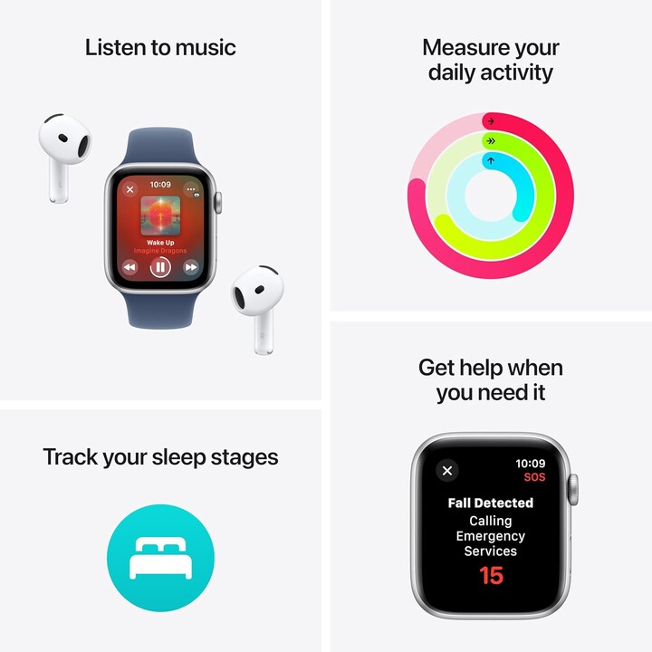 Apple Watch SE 2024 GPS Cellular 44mm, Caja de aluminio plateada con correa deportiva Blue Cloud - Talla única