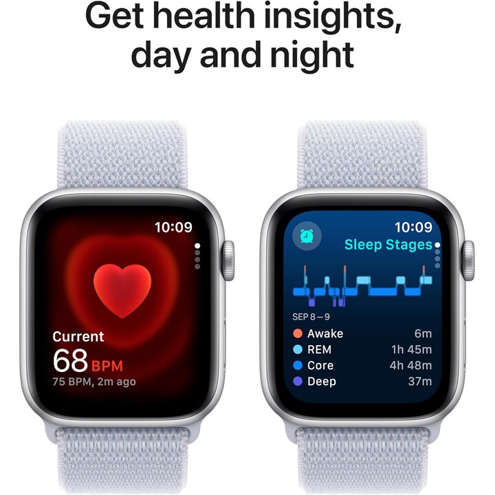 Apple Watch SE 2024 GPS Cellular 44mm, Caja de aluminio plateada con correa deportiva Blue Cloud - Talla única