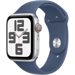 Apple Watch SE 2024 GPS Cellular 44mm Caja de aluminio plateada con correa deportiva vaquera - Talla S/M