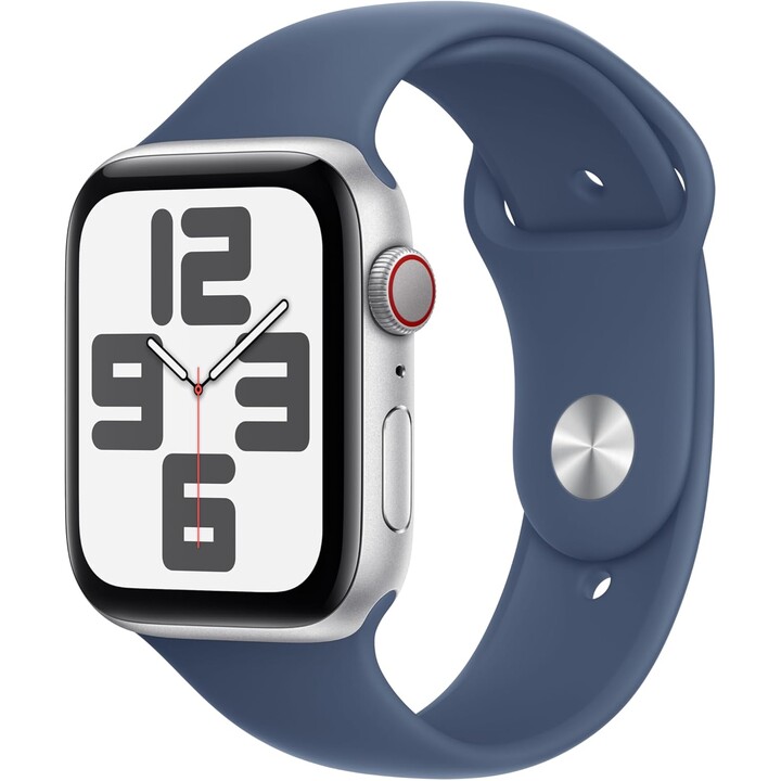 Apple Watch SE 2024 GPS Cellular 44mm Caja de aluminio plateada con correa deportiva vaquera - Talla S/M