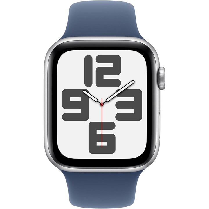 Apple Watch SE 2024 GPS Cellular 44mm Caixa de alumínio prateado com pulseira esportiva jeans - tamanho S/M