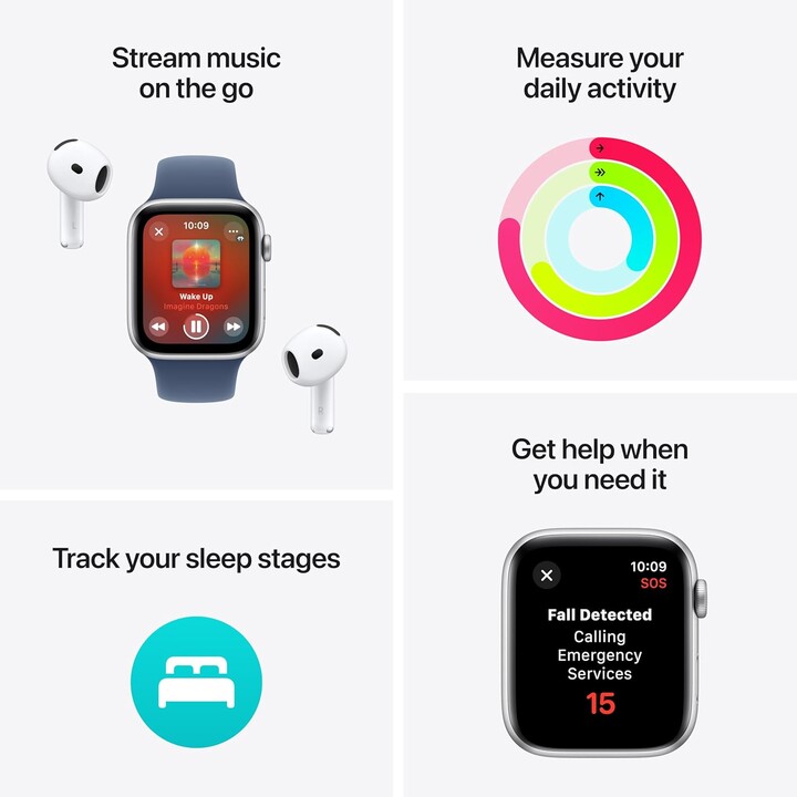 Apple Watch SE 2024 GPS Cellular 44mm Caja de aluminio plateada con correa deportiva vaquera - Talla S/M