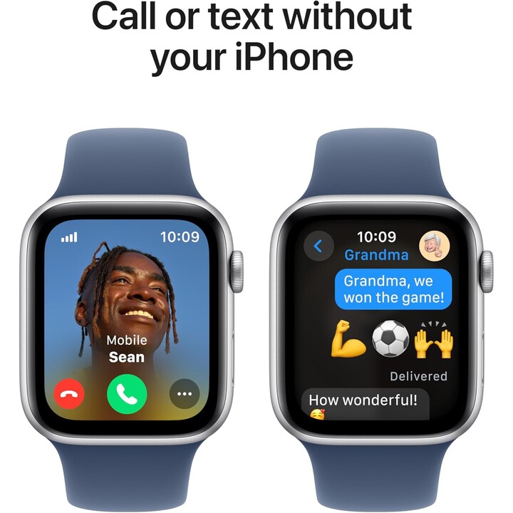 Apple Watch SE 2024 GPS Cellular 44mm Caja de aluminio plateada con correa deportiva vaquera - Talla S/M