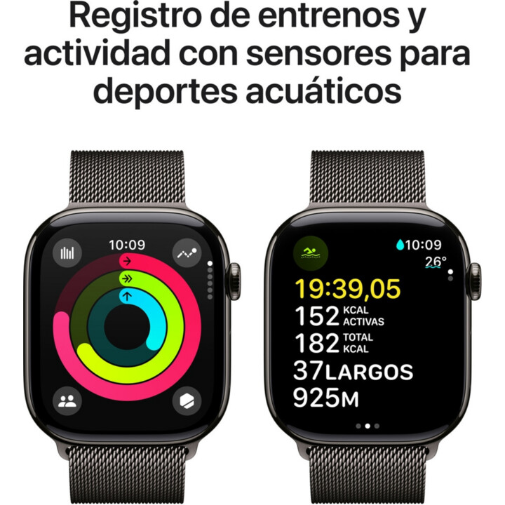 Apple Watch Series 10 GPS Cellular 46 mm, caja de titanio y correa Milanese Loop Pizarra M/L