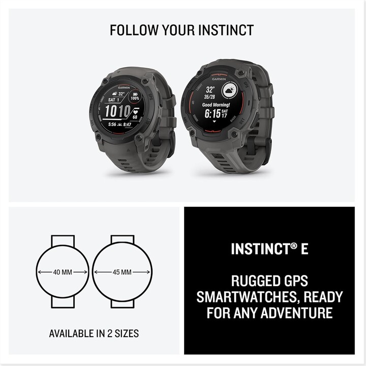 Garmin Instinct E, GPS Smartwatch, 40 mm, resistente al agua, aplicaciones deportivas incorporadas, negro