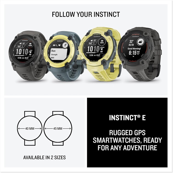 Garmin Instinct E, GPS Smartwatch, 45 mm, resistente al agua, aplicaciones deportivas incorporadas, amarillo