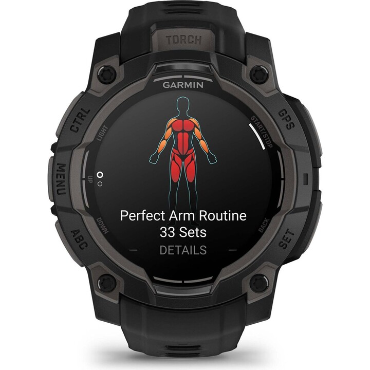 Garmin Instinct 3, GPS Smartwatch, pantalla AMOLED de 45 mm, monitoreo de salud, linterna LED, hasta 18 días, negro