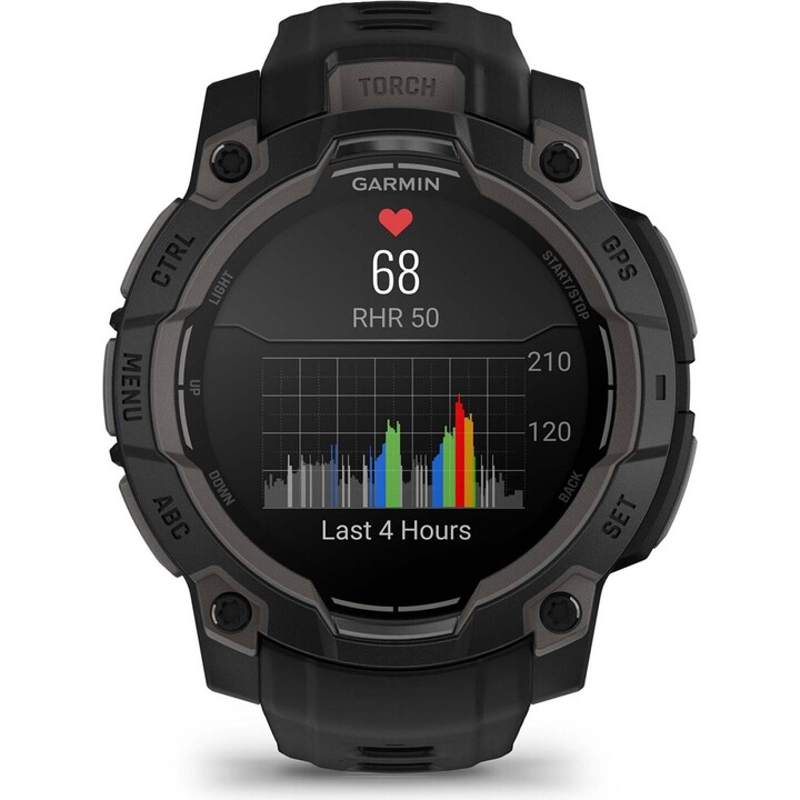 Garmin Instinct 3, GPS Smartwatch, pantalla AMOLED de 45 mm, monitoreo de salud, linterna LED, hasta 18 días, negro