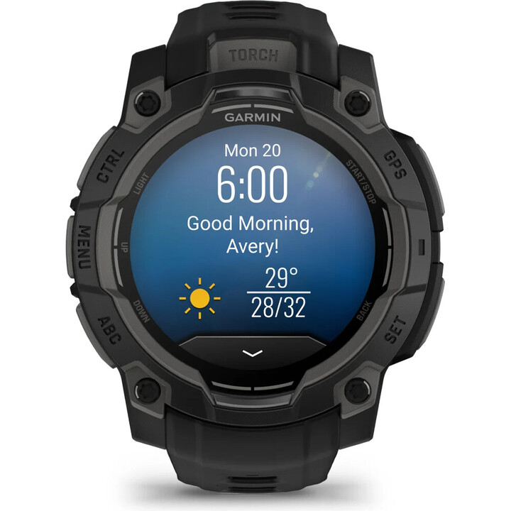 Garmin Instinct 3, GPS Smartwatch, pantalla AMOLED de 45 mm, monitoreo de salud, linterna LED, hasta 18 días, negro