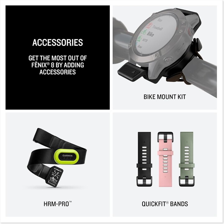 Garmin Fenix ​​8-43 mm, reloj inteligente GPS MultiSport premium AMOLED, batería de larga duración, plata con banda Whitestone