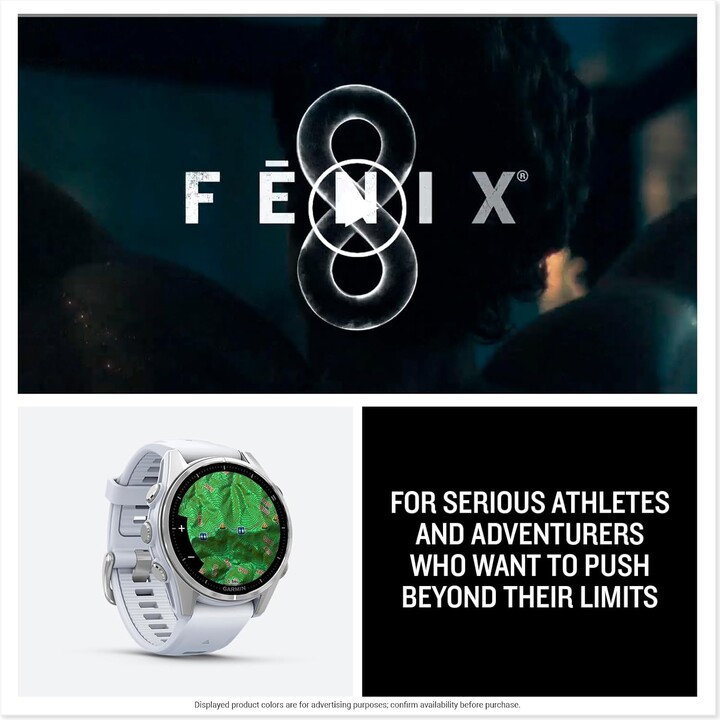 Garmin Fenix ​​8-43 mm, reloj inteligente GPS MultiSport premium AMOLED, batería de larga duración, plata con banda Whitestone