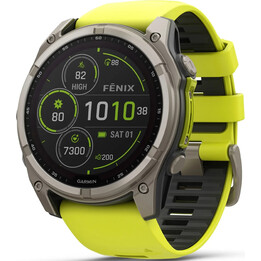 Garmin Fenix ​​8-51 mm, solar, nalle de bucle, lámpara LED incorporada, zafiro, titanio con correa de silicona amarilla