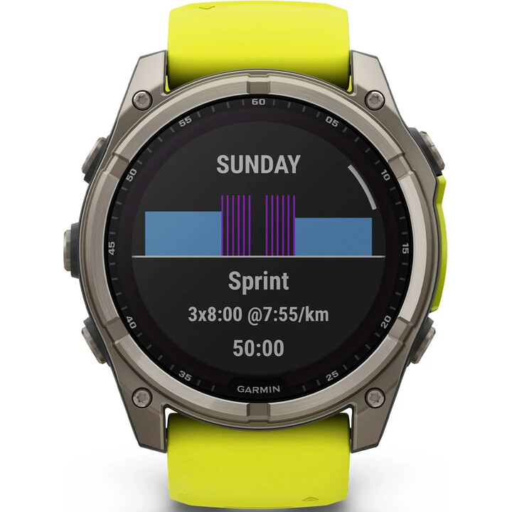 Garmin Fenix ​​8-51 mm, solar, nalle de bucle, lámpara LED incorporada, zafiro, titanio con correa de silicona amarilla