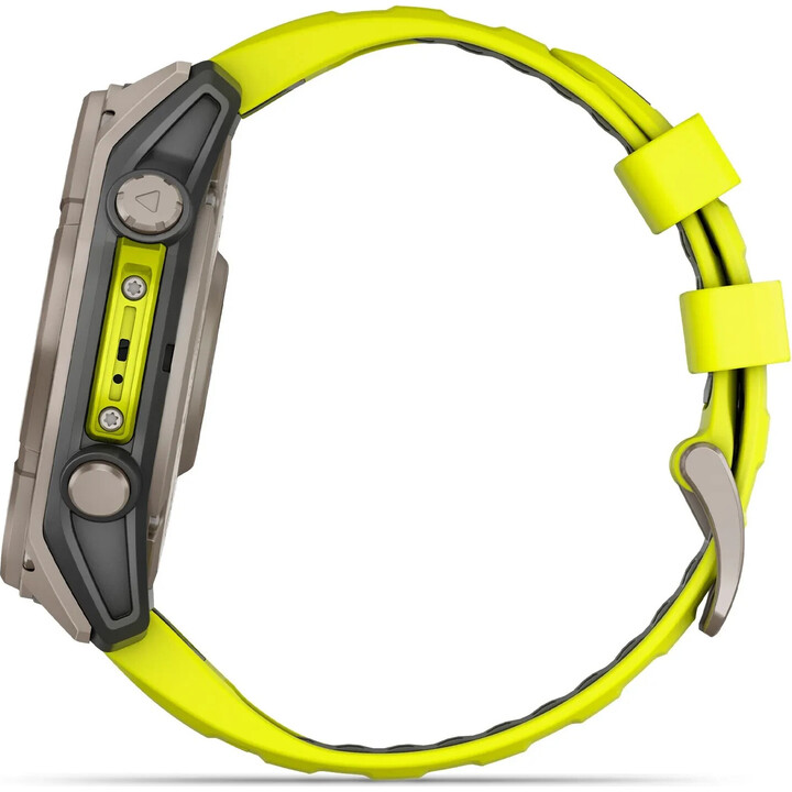 Garmin Fenix ​​8-51 mm, solar, nalle de bucle, lámpara LED incorporada, zafiro, titanio con correa de silicona amarilla
