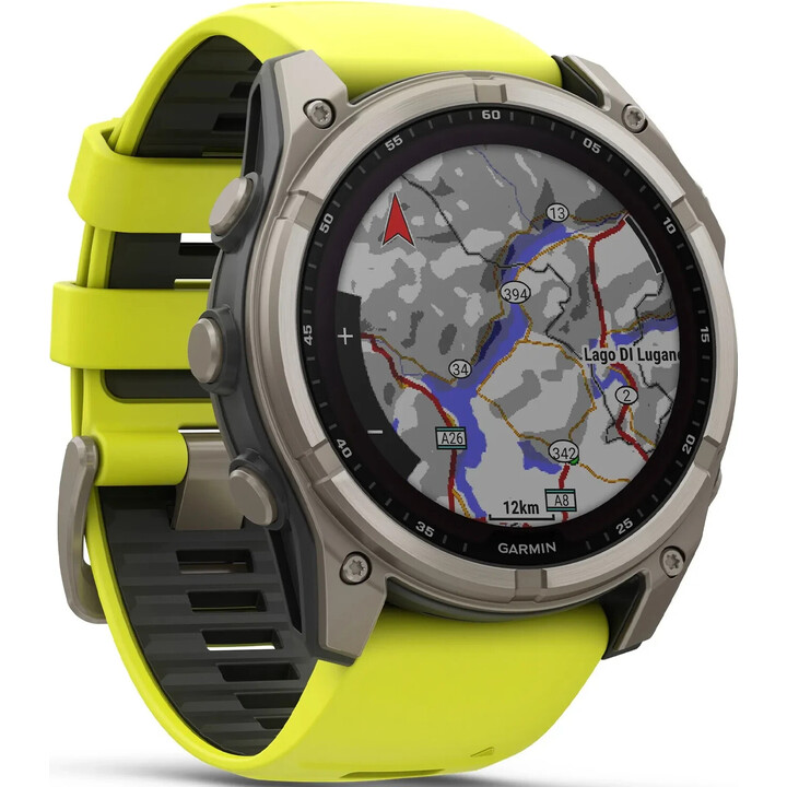 Garmin Fenix ​​8-51 mm, solar, nalle de bucle, lámpara LED incorporada, zafiro, titanio con correa de silicona amarilla