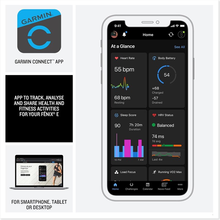 Garmin Fēnix E GPS 47 mm Multivesport Smartwatch, características de entrenamiento, hasta 16 días de duración de la batería, neg