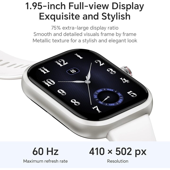 HONOR Choice Smartwatch, Fitness Tracker, SpO2, 1.95 AMOLED Display, 12 Days, GPS, 5ATM, White