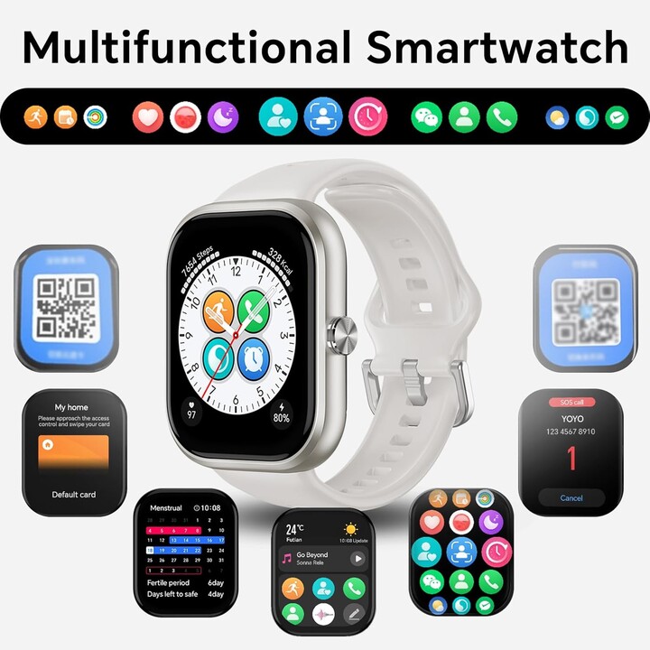 HONOR Choice Smartwatch, Fitness Tracker, SpO2, 1.95 AMOLED Display, 12 Days, GPS, 5ATM, White